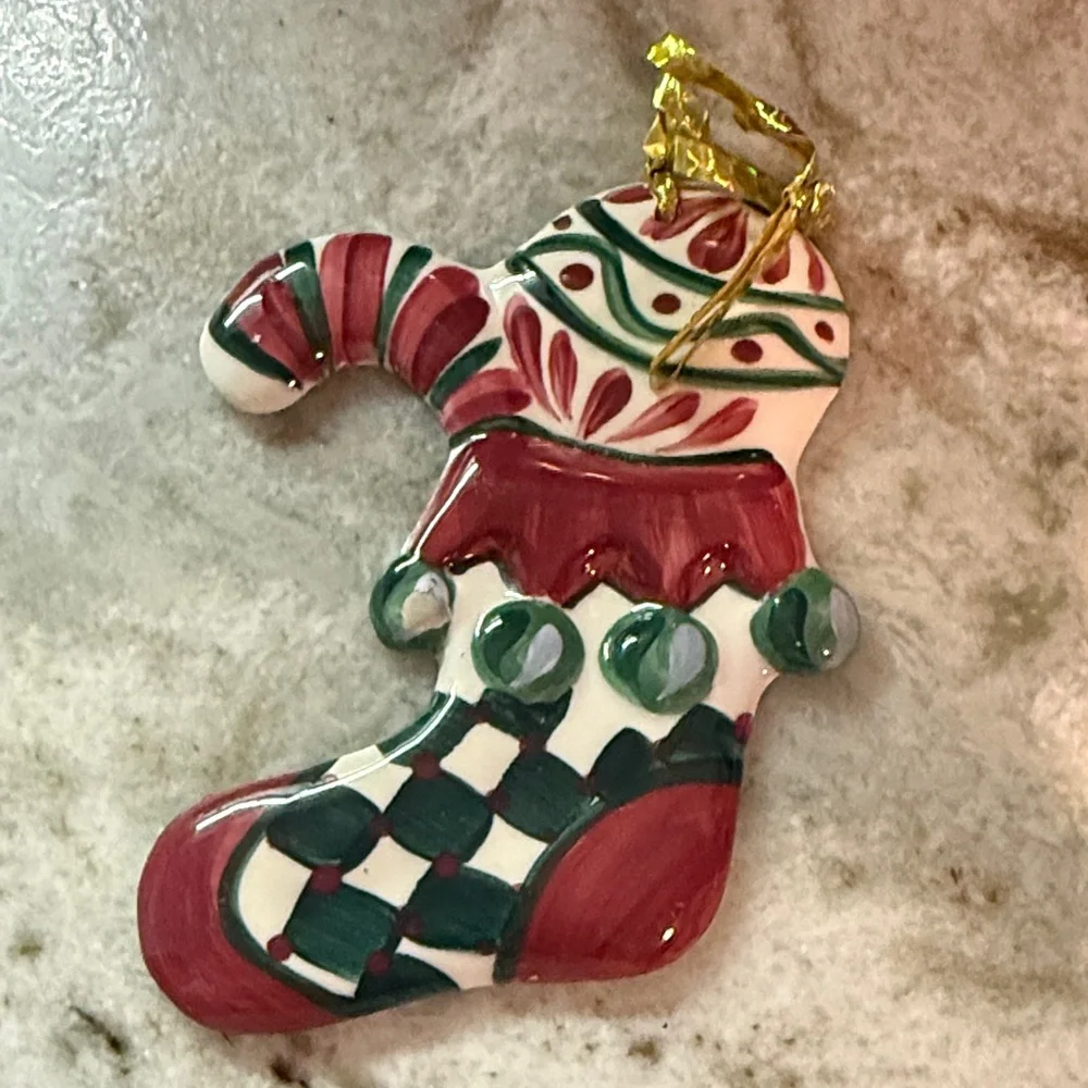 Gail Pittman Festive Ceramic Stocking Ornament - Picture 1 of 3